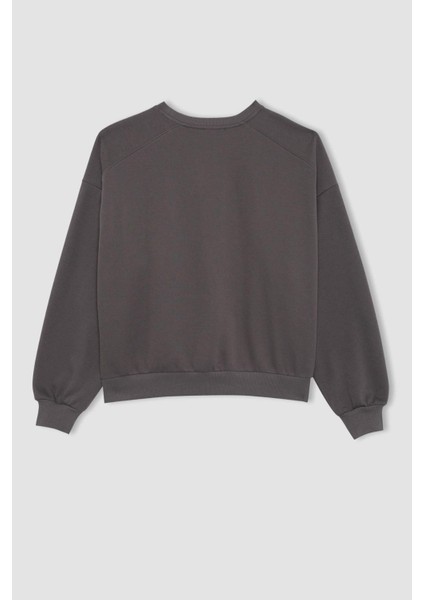 Coool Oversize Geniş Kalıp Bisiklet Yaka Kalın Basic Düz Sweatshirt A4177AX23WN