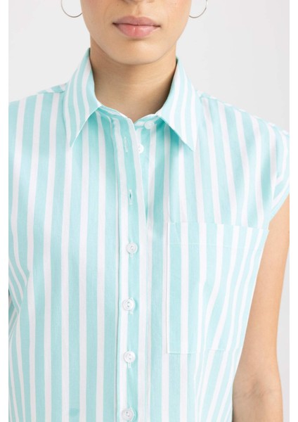 Coool Crop Çizgili Poplin Kolsuz %100 Pamuk Gömlek A6862AX23SM