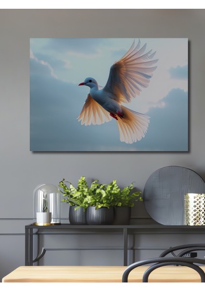 Uçan Beyaz Güvercin Yağlı Boya Görünümlü Dekoratif Ahşap Ev/işyeri/ofis Kare Tablo