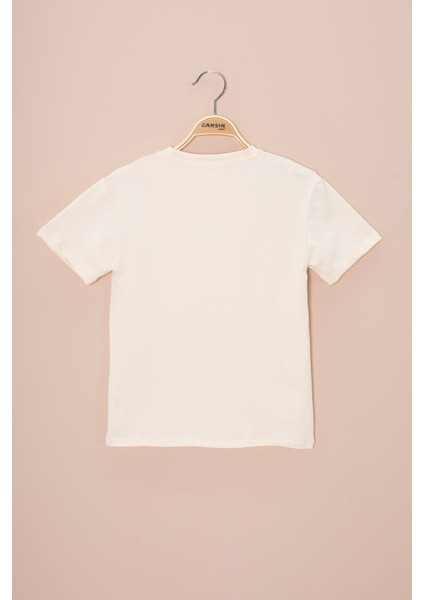 Krem Araba Baskılı Nakış Detaylı Erkek Çocuk Bisiklet Yaka Tişört 20957 modelleri