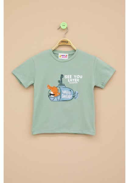 Yeşil Denizaltı Baskılı Erkek Bebek Kısa Kol Tişört 20938