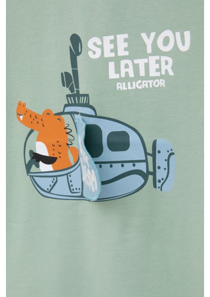 Yeşil Denizaltı Baskılı Erkek Bebek Kısa Kol Tişört 20938 modelleri
