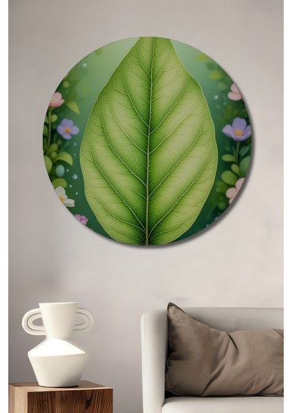 Büyük Yeşil Yaprak Çiçek Bahçesi Sulu Boya Görünümlü Dekoratif Ahşap Ev/işyeri/ofis Yuvarlak Tablo