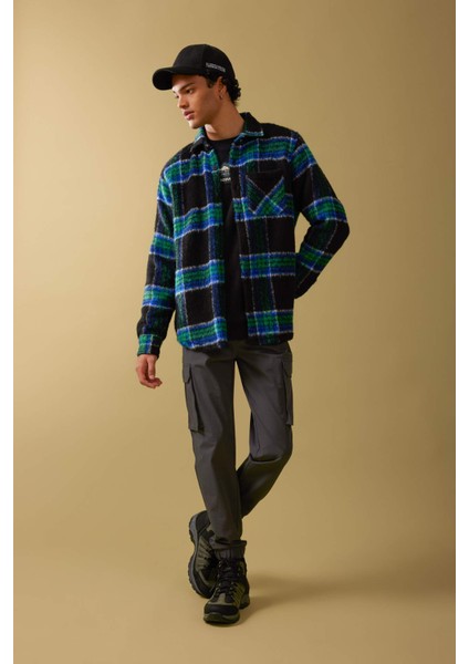 Polo Yaka Düğmeli Kareli Uzun Kollu Gömlek Ceket A5314AX23AU