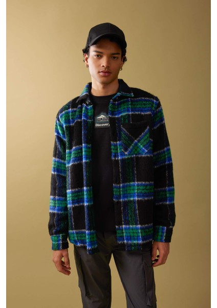 Polo Yaka Düğmeli Kareli Uzun Kollu Gömlek Ceket A5314AX23AU