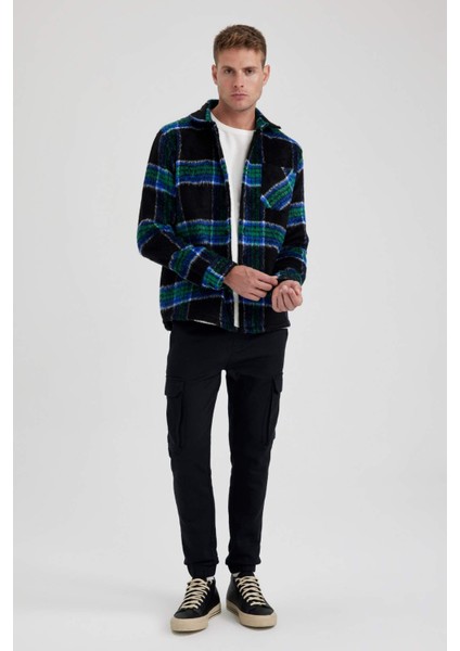 Polo Yaka Düğmeli Kareli Uzun Kollu Gömlek Ceket A5314AX23AU