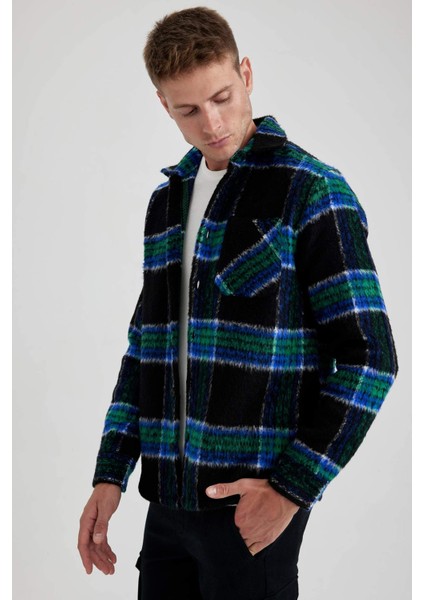 Polo Yaka Düğmeli Kareli Uzun Kollu Gömlek Ceket A5314AX23AU