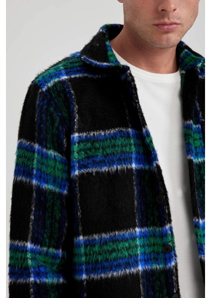 Polo Yaka Düğmeli Kareli Uzun Kollu Gömlek Ceket A5314AX23AU