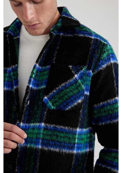 Polo Yaka Düğmeli Kareli Uzun Kollu Gömlek Ceket A5314AX23AU