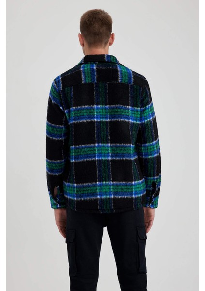 Polo Yaka Düğmeli Kareli Uzun Kollu Gömlek Ceket A5314AX23AU