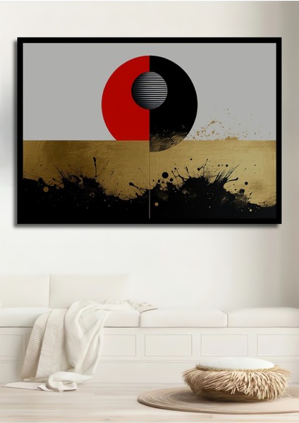 Çerçeve Görünümlü Altın Dokunuşlu Modern Sanat Yağlı Boya Görünümlü Dekoratif Ahşap Ofis Kare Tablo