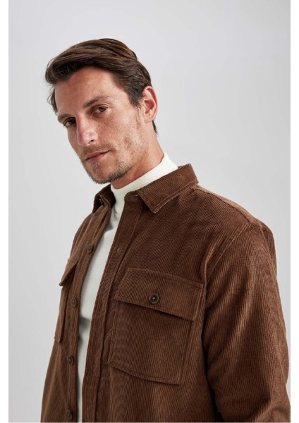 Regular Fit Polo Yaka Fitilli Kadife Uzun Kollu Gömlek Ceket A7978AX23AU