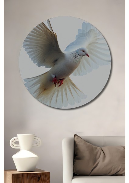 Beyaz Güvercin Özgürlük Yağlı Boya Görünümlü Dekoratif Ahşap Ev/işyeri/ofis Yuvarlak Tablo
