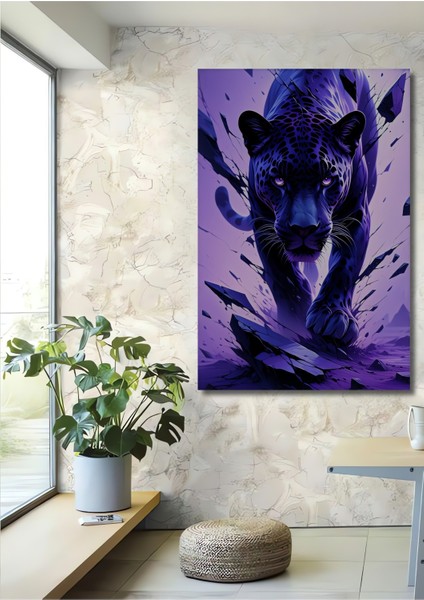 Mor Panter Yağlı Boya Görünümlü Modern Sanat Dekoratif Ahşap Ev/işyeri/ofis Kare Tablo