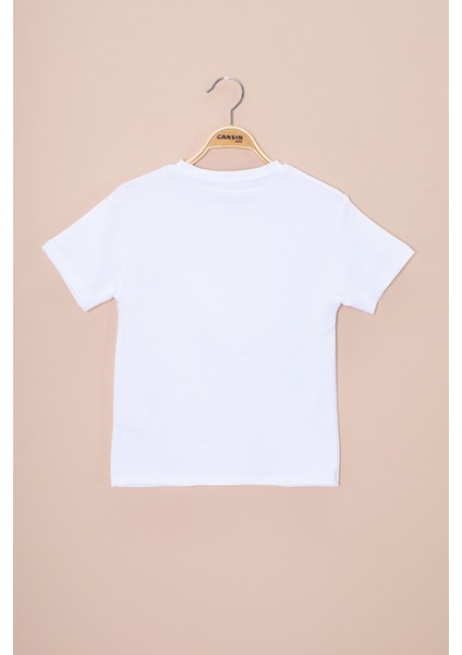 Ekru Araba Baskılı Nakış Detaylı Erkek Çocuk Bisiklet Yaka Tişört 20956 modelleri