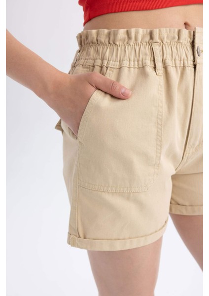 Regular Fit Yüksek Bel Gabardin %100 Pamuk Şort A3527AX23SM