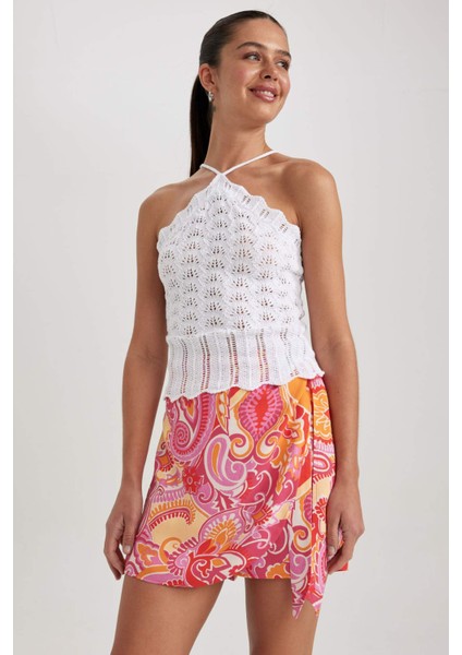 Fitted Halter Yaka Kroşe Beyaz Atlet A9337AX23HS