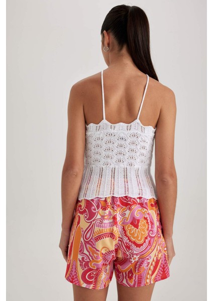 Fitted Halter Yaka Kroşe Beyaz Atlet A9337AX23HS