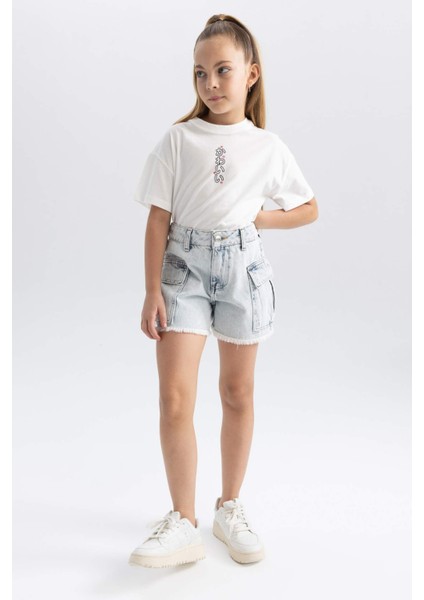 Kız Çocuk Kargo Fit Jean Şort A8727A823HS