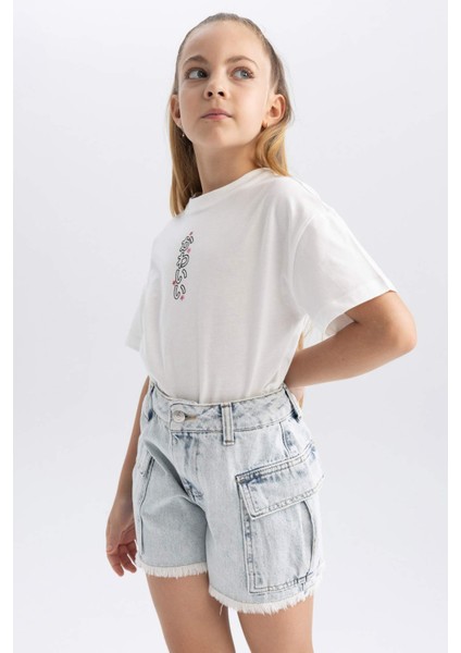 Kız Çocuk Kargo Fit Jean Şort A8727A823HS
