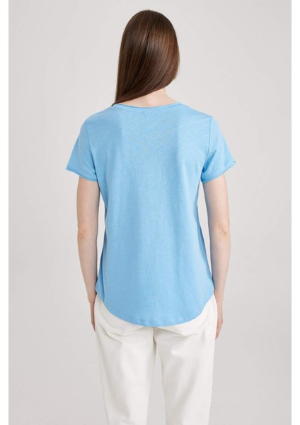 Regular Fit V Yaka Basic Düz Kısa Kollu %100 Pamuk Tişört K1507AZ23SM