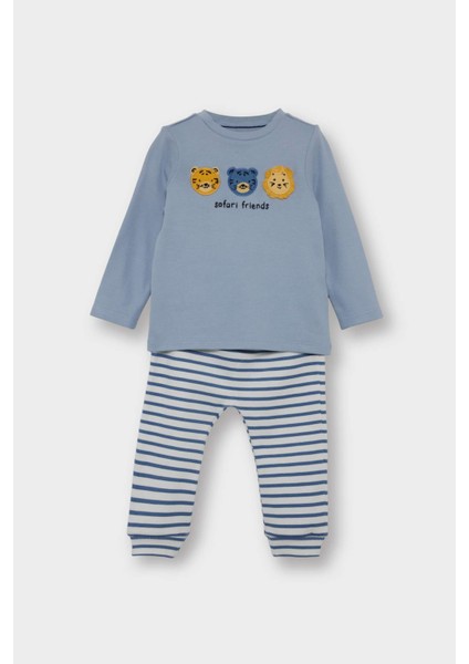 Erkek Bebek 3'lü Takım Kapüşonlu Düğmeli Hırka Baskılı Uzun Kollu Tişört Çizgili Alt F2210A525AU indirimleri