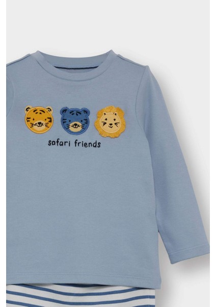 Erkek Bebek 3'lü Takım Kapüşonlu Düğmeli Hırka Baskılı Uzun Kollu Tişört Çizgili Alt F2210A525AU