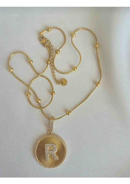 R Harfli Kolye - R Harf Kolye - R Harfli Madalyon Kolye - 316L Paslanmaz Çelik