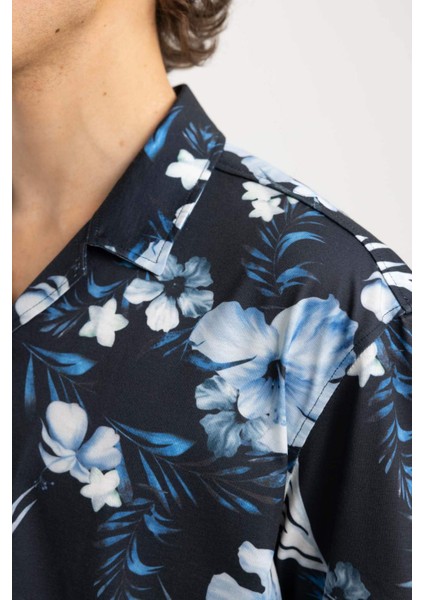 Regular Fit Apaş Yaka Desenli Kısa Kollu Gömlek A4655AX23HS