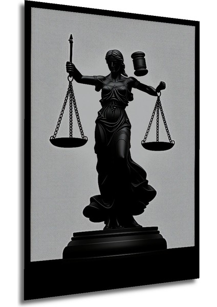 Çerçeve Görünümlü Adalet Tanrıçası Temalı Siyah Beyaz Dekoratif Ahşap Ev/işyeri/ofis Kare Tablo modelleri