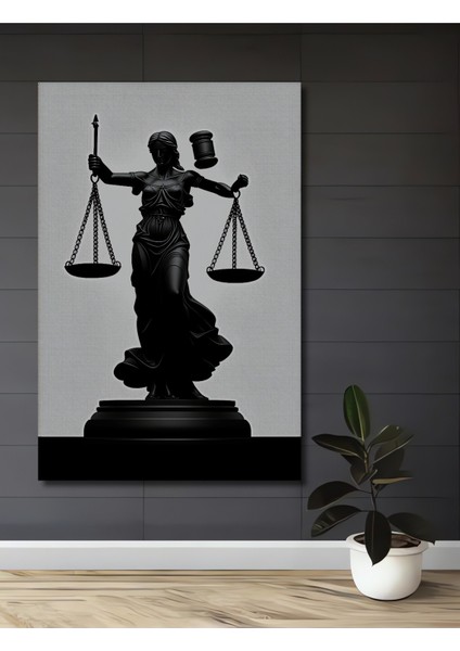 Adalet Tanrıçası Temalı Siyah Beyaz Dekoratif Ahşap Ev/işyeri/ofis Kare Tablo