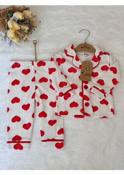 Tuem Baby Kız Bebek Gömlek Yaka Kırmızı Kalp Baskılı Uzun Kollu Pijama Takımı 6-9 Ay/ 9-12 Ay/ 12-18 Ay/ 18-24 Ay fiyatları