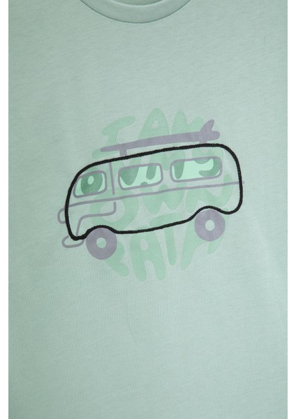 Yeşil Araba Baskılı Bisiklet Yaka Erkek Çocuk Kısa Kol Tişört 20925 fiyatları
