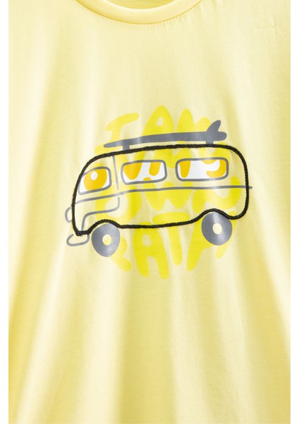 Sarı Araba Baskılı Bisiklet Yaka Erkek Çocuk Kısa Kol Tişört 20922 fiyatları