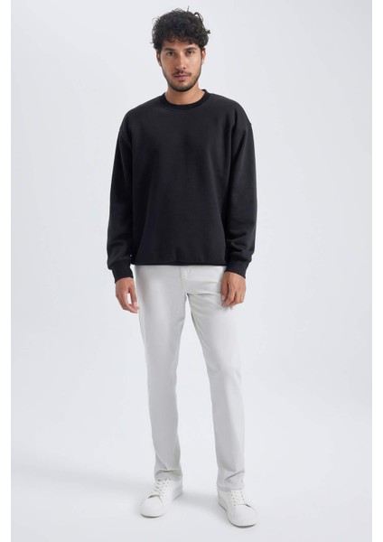Oversize Geniş Kalıp Bisiklet Yaka Kalın Basic Düz Sweatshirt T5139AZ23AU