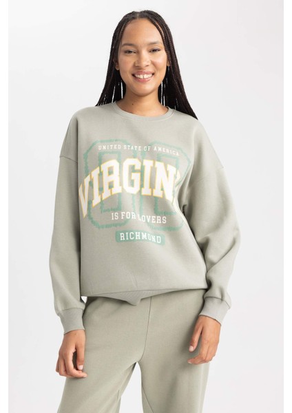 Oversize Geniş Kalıp Bisiklet Yaka Baskılı Kalın Kumaş Sweatshirt A8954AX23WN