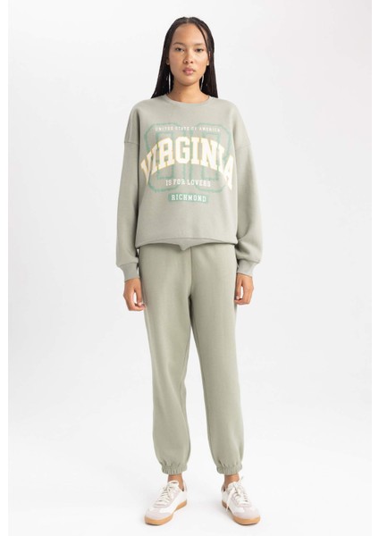 Oversize Geniş Kalıp Bisiklet Yaka Baskılı Kalın Kumaş Sweatshirt A8954AX23WN