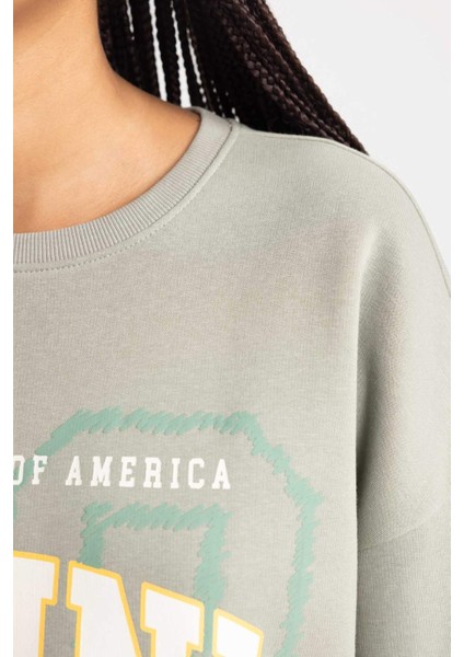 Oversize Geniş Kalıp Bisiklet Yaka Baskılı Kalın Kumaş Sweatshirt A8954AX23WN