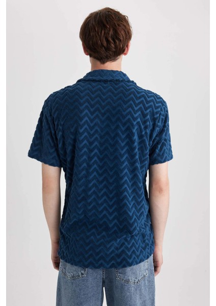 Regular Fit Baskılı Havlu Kumaş Kısa Kollu Gömlek B0233AX23HS
