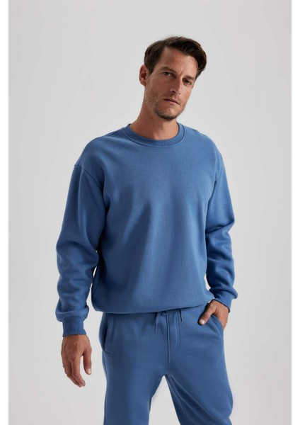Oversize Geniş Kalıp Bisiklet Yaka Basic Düz Sweatshirt T5139AZ23AU