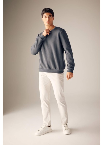 Regular Fit Bisiklet Yaka Kalın Basic Düz Sweatshirt T3777AZ23AU