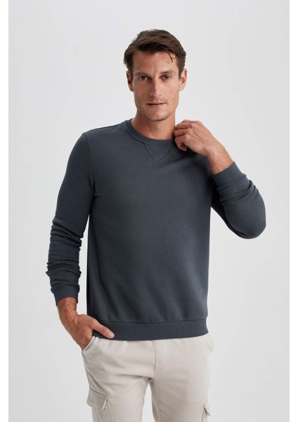 Regular Fit Bisiklet Yaka Kalın Basic Düz Sweatshirt T3777AZ23AU