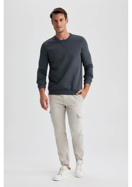 Regular Fit Bisiklet Yaka Kalın Basic Düz Sweatshirt T3777AZ23AU