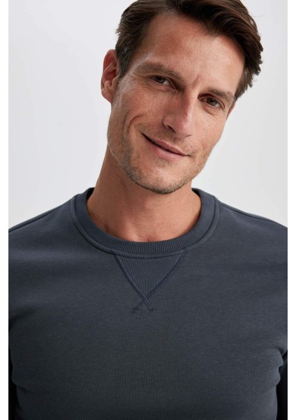 Regular Fit Bisiklet Yaka Kalın Basic Düz Sweatshirt T3777AZ23AU