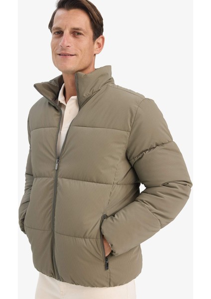 Su İtici Rüzgar Geçirmez Dik Yaka Astarlı Fermuarlı Cepli Kışlık Mont F0307AX25WN