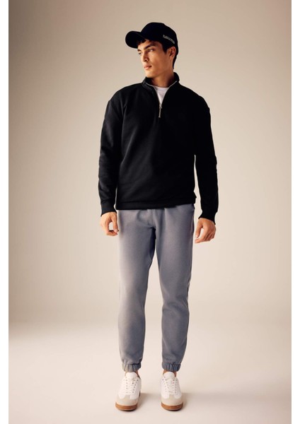 Comfort Regular Fit Rahat Kalıp Fermuarlı Dik Yaka Basic Düz Sweatshirt X7405AZ23AU