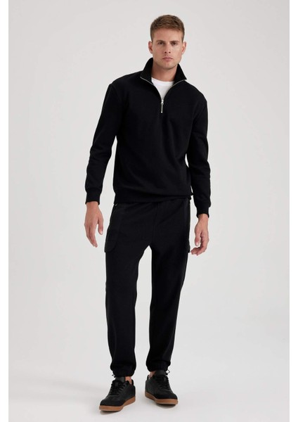 Comfort Regular Fit Rahat Kalıp Fermuarlı Dik Yaka Basic Düz Sweatshirt X7405AZ23AU