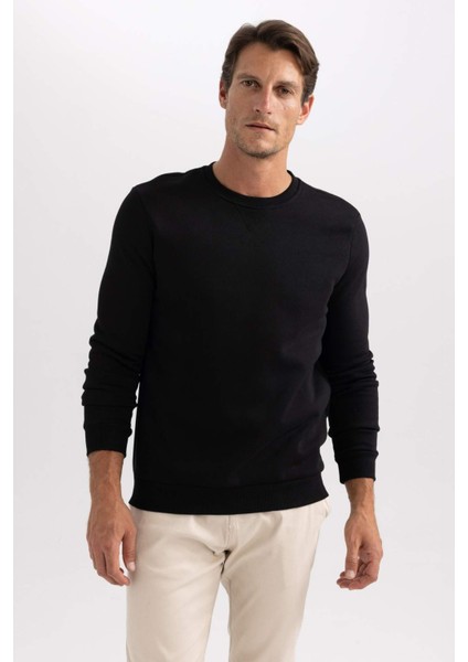 Regular Fit Bisiklet Yaka Kalın Basic Düz Sweatshirt T3777AZ23AU
