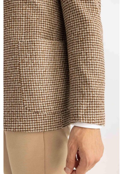 Modern Fit Ceket Yaka Desenli Düğmeli Astarlı Blazer Ceket B0070AX23WN