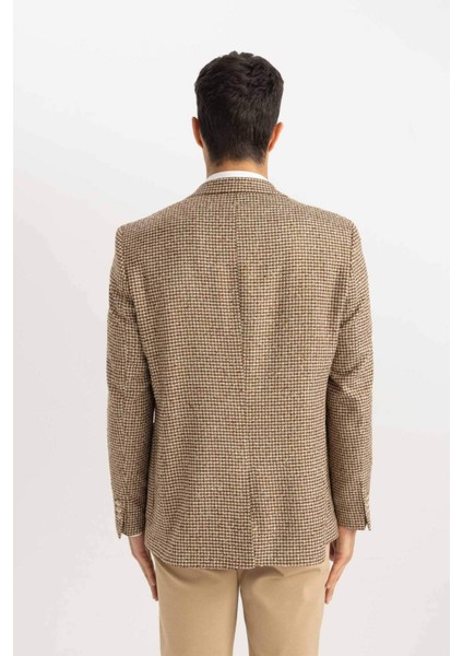 Modern Fit Ceket Yaka Desenli Düğmeli Astarlı Blazer Ceket B0070AX23WN